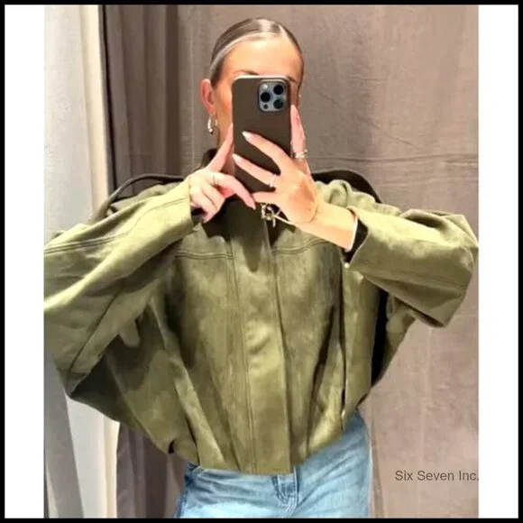 Faux Suede Bomber Jacket Oversized Pilot Coat Streetwear Zip Up Outerwear - Picture 2 of 7